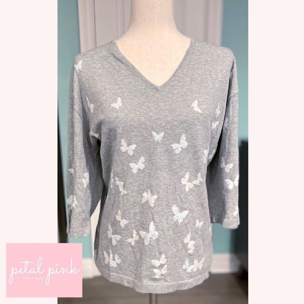 J. JILL lightweight cotton sweater with woven butterflies